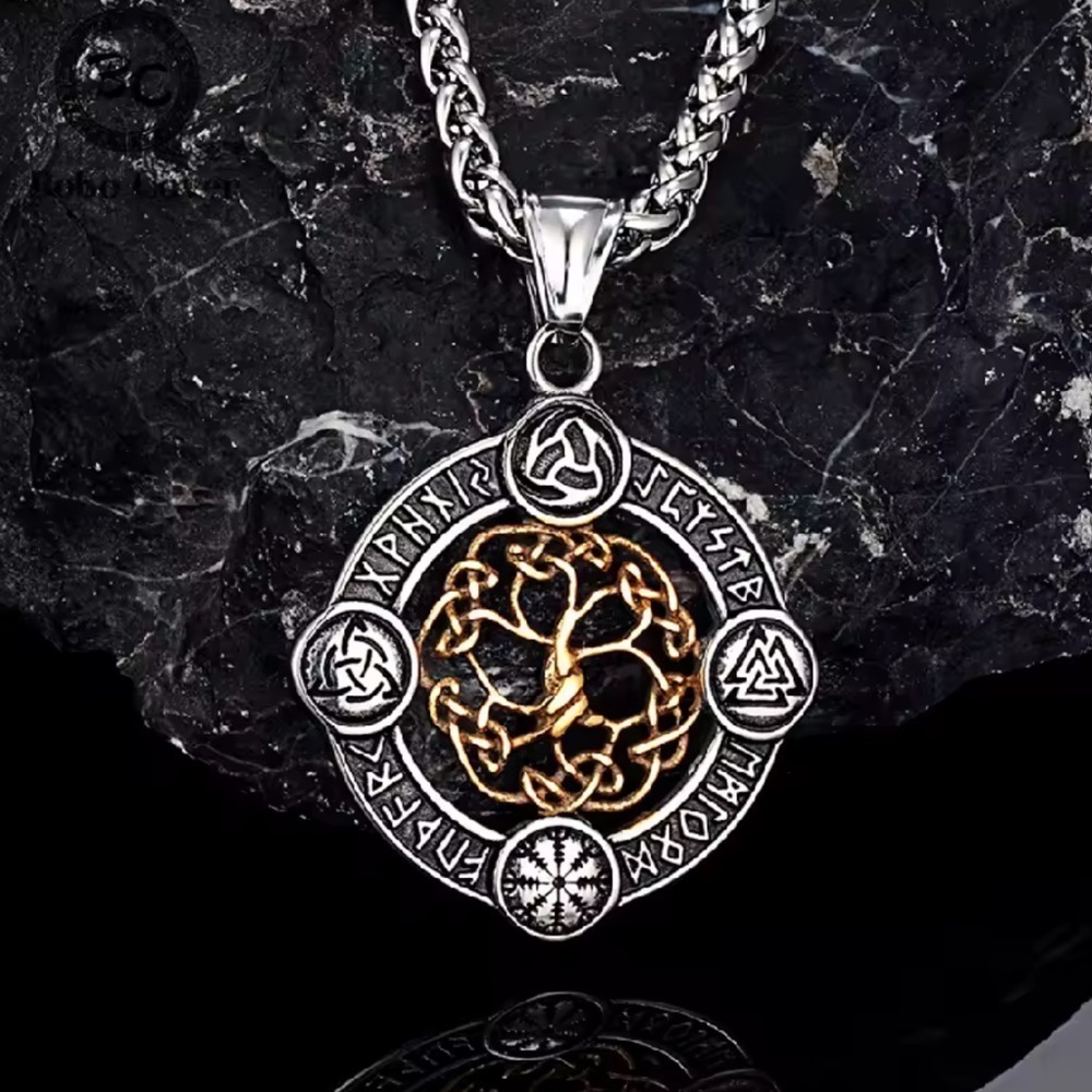 Viking Rune Life Tree Stainless Steel Silver Luck Talisman Necklace - Picture 3 of 5